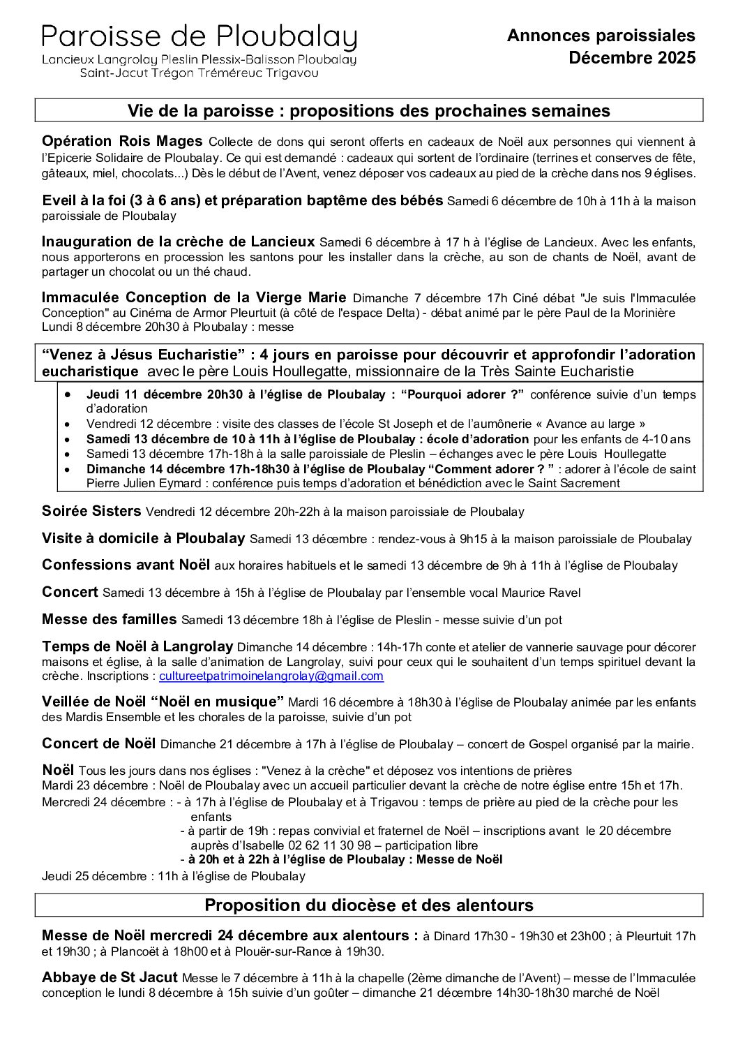 Annonces paroissiales recto décembre 2025