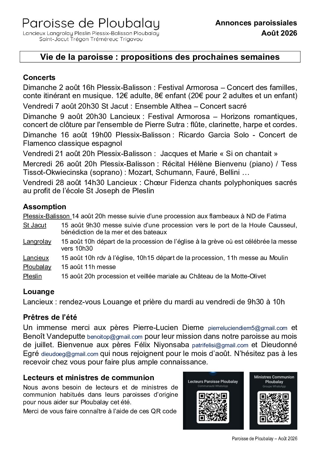 Annonces paroissiales août 2026